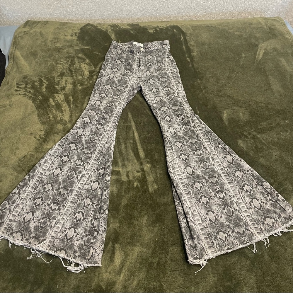 We the free Gray Snake Print Flare Pants